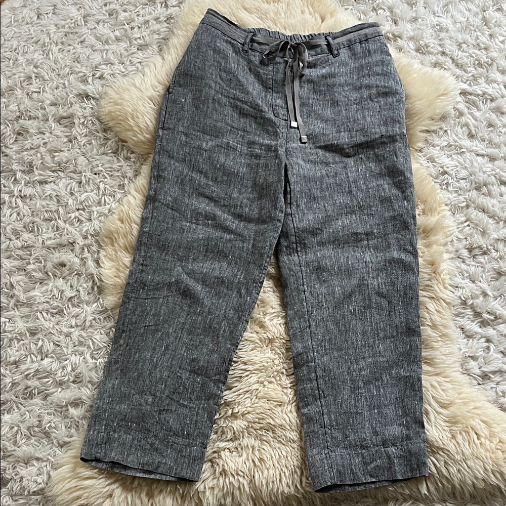 Chico's Gray mock drawstring 100% linen pull on crop pants size XS